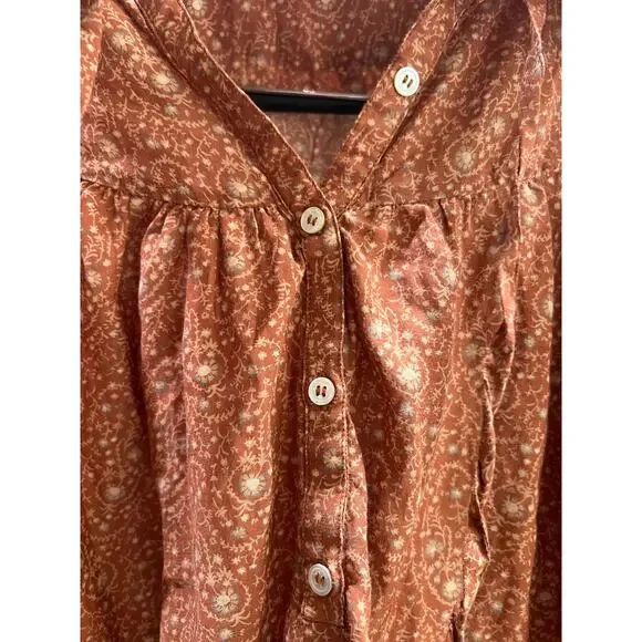 Doen Floral Billi Jean Blouse Size XS Rust Tamarillo Prairie Paisley Casual - Picture 9 of 11